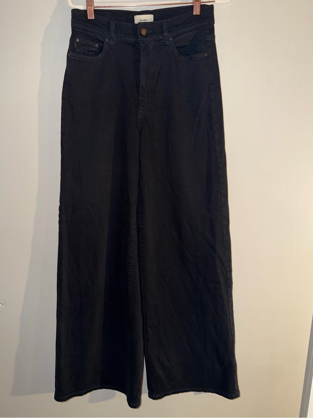 DL1961 Hepburn Wide Leg Jeans Size 27 Jet Black High Rise 32”